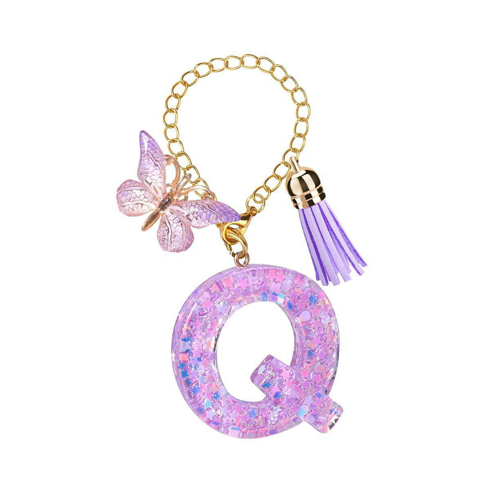 A2507HY68144 - Glitter Resin Letter Keychain ¨C Butterfly & Tassel Bag Charm