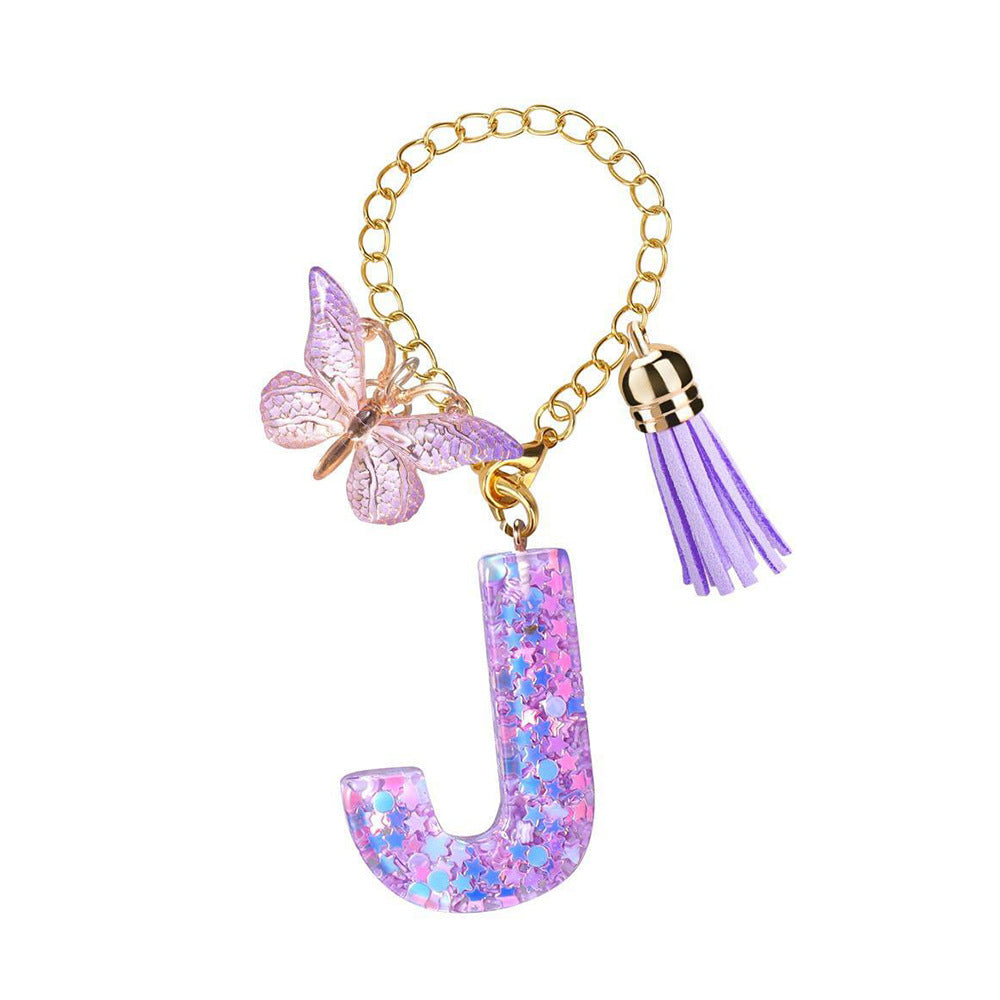 A2507HY68144 - Glitter Resin Letter Keychain ¨C Butterfly & Tassel Bag Charm