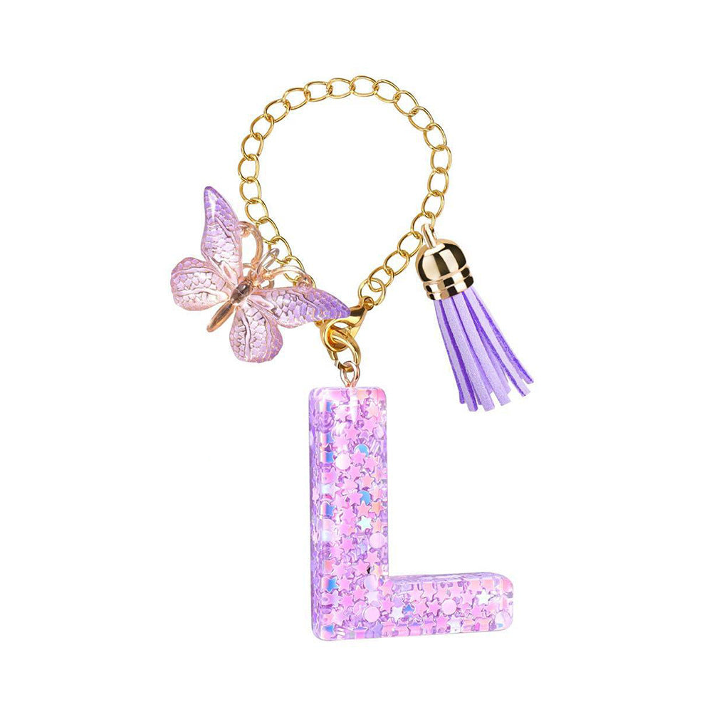 A2507HY68144 - Glitter Resin Letter Keychain ¨C Butterfly & Tassel Bag Charm