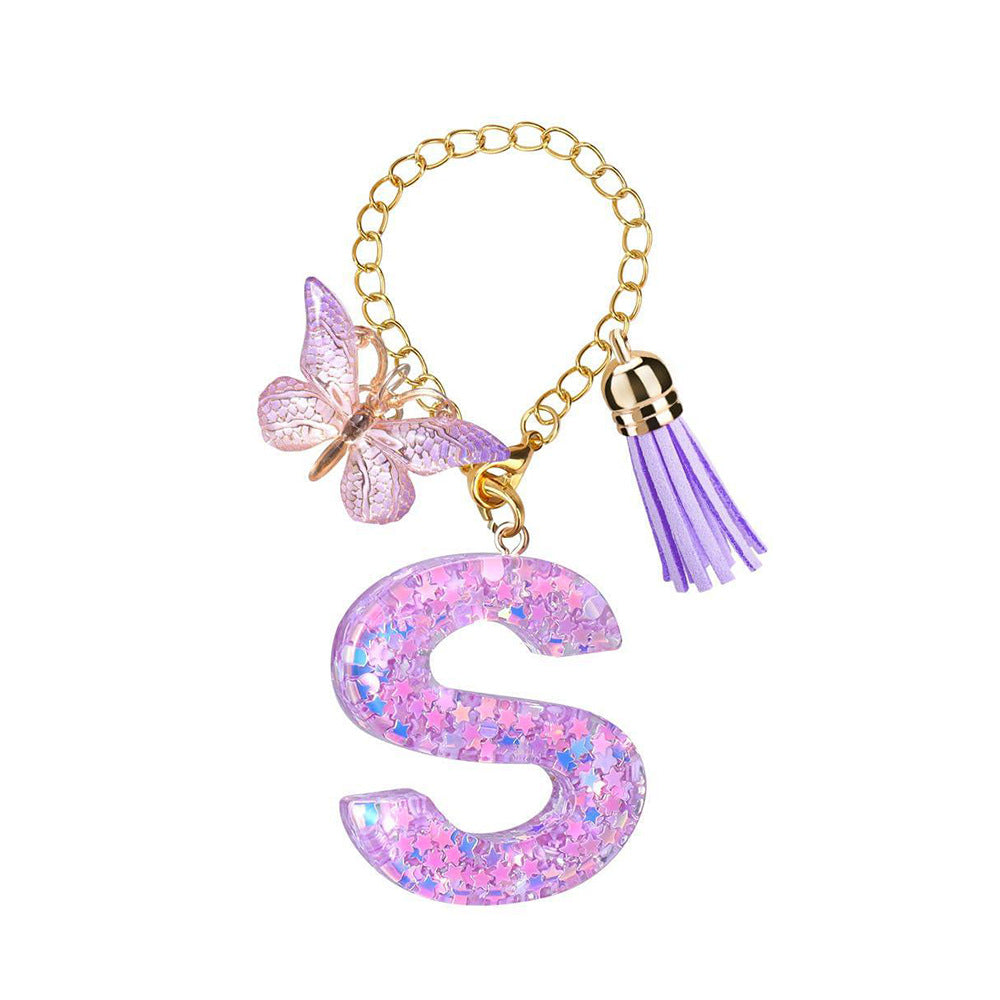 A2507HY68144 - Glitter Resin Letter Keychain ¨C Butterfly & Tassel Bag Charm