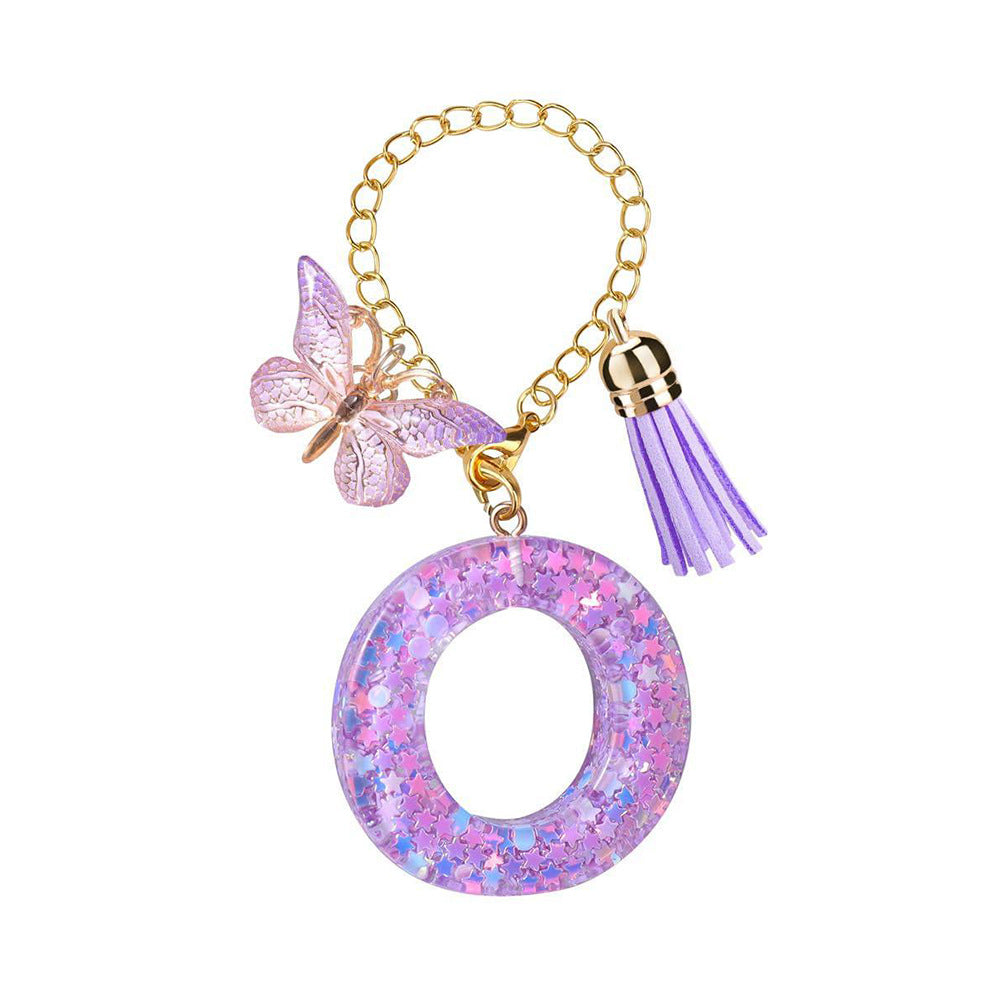 A2507HY68144 - Glitter Resin Letter Keychain ¨C Butterfly & Tassel Bag Charm