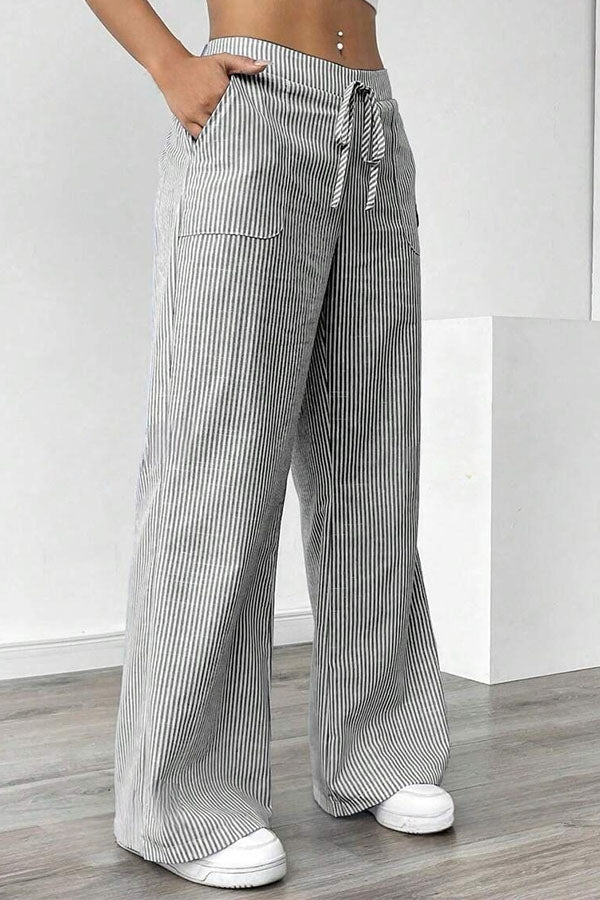 P2502TF39339 - Striped Wide-Leg Drawstring Pants