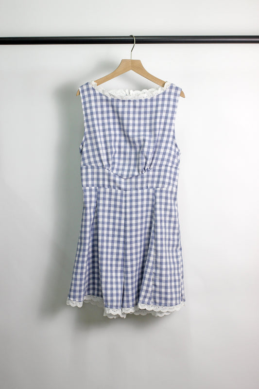 R2503JKW34246 - Vintage Gingham Lace-Trimmed Romper