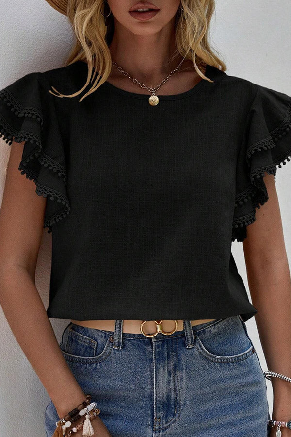 T2402AX27393 - BLOOM SEASON LACE TRIM TOP