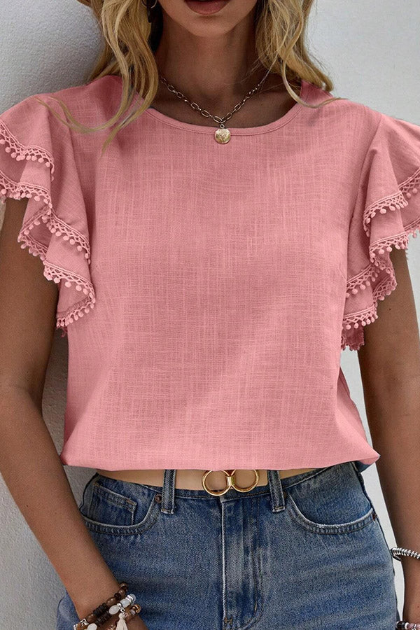 T2402AX27393 - BLOOM SEASON LACE TRIM TOP