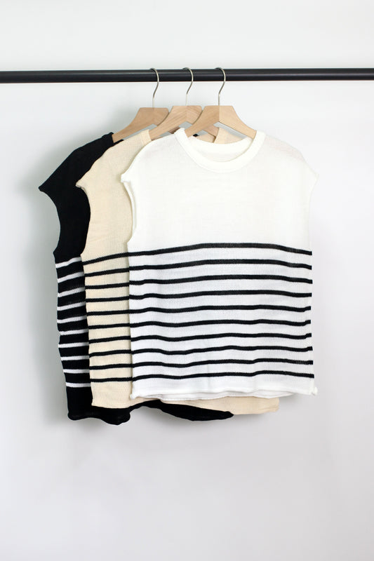 T2406MD43544 - Nautical Chic Sleeveless Stripe Knit Top
