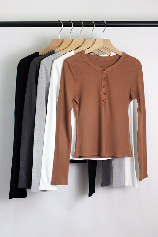 T2408ASJP64562 - Buttoned Long Sleeve Henley Top