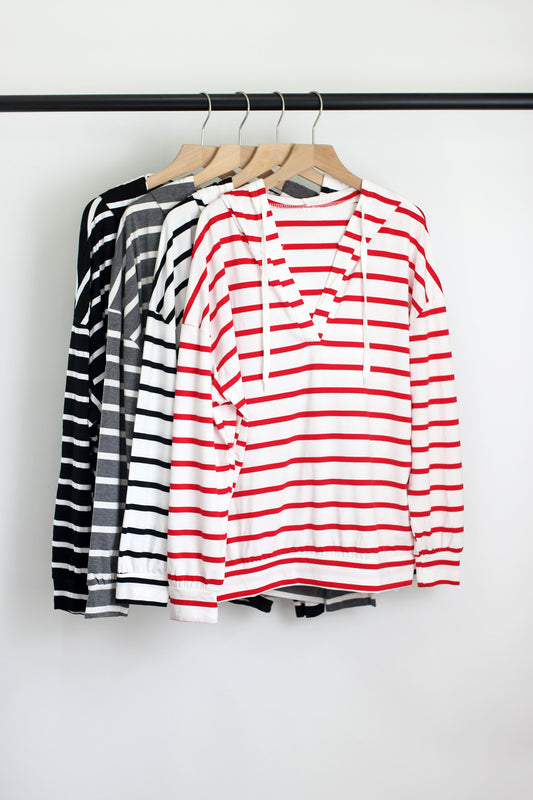 T2408KLD37898 - Striped Hooded Long Sleeve Top