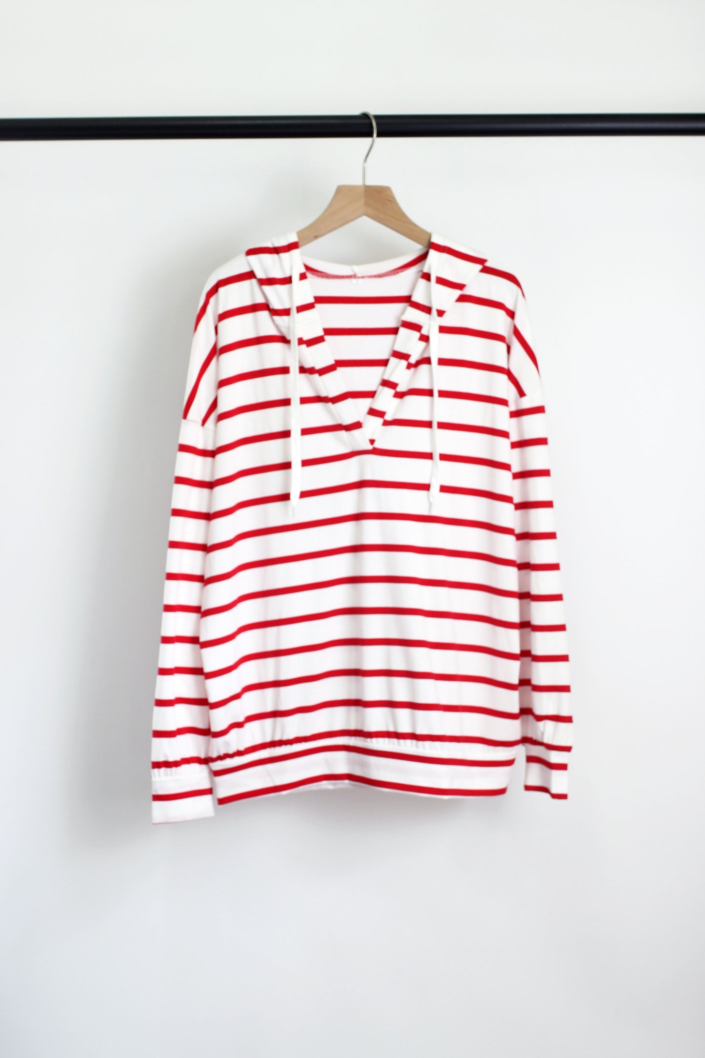 T2408KLD37898 - Striped Hooded Long Sleeve Top