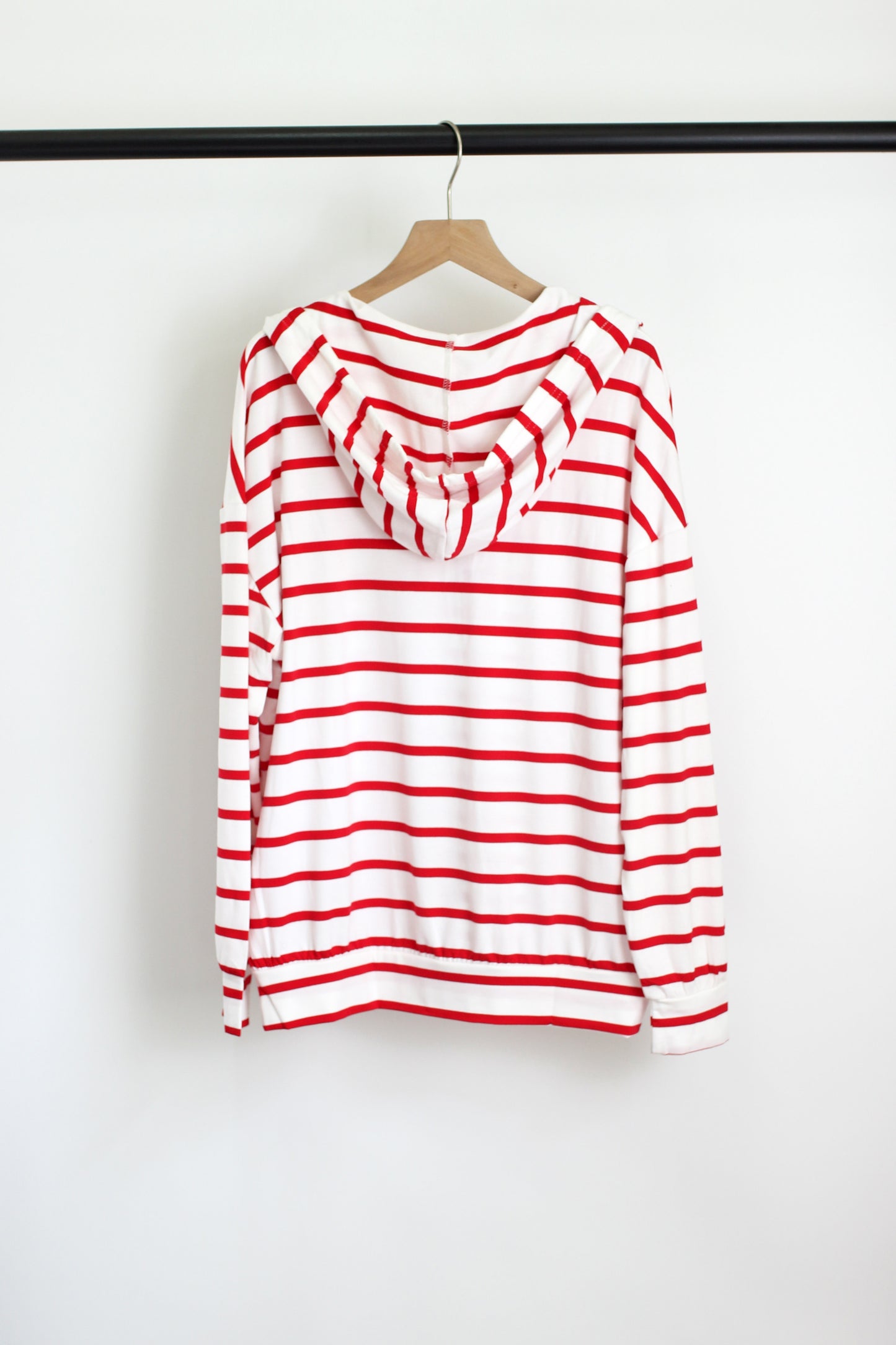 T2408KLD37898 - Striped Hooded Long Sleeve Top