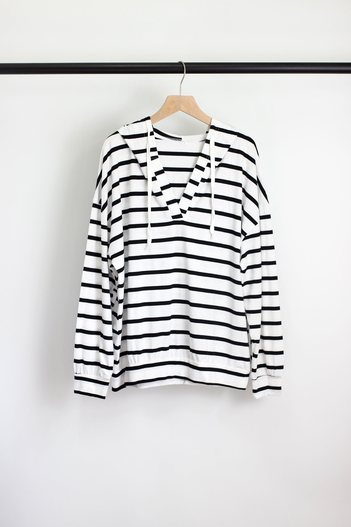 T2408KLD37898 - Striped Hooded Long Sleeve Top