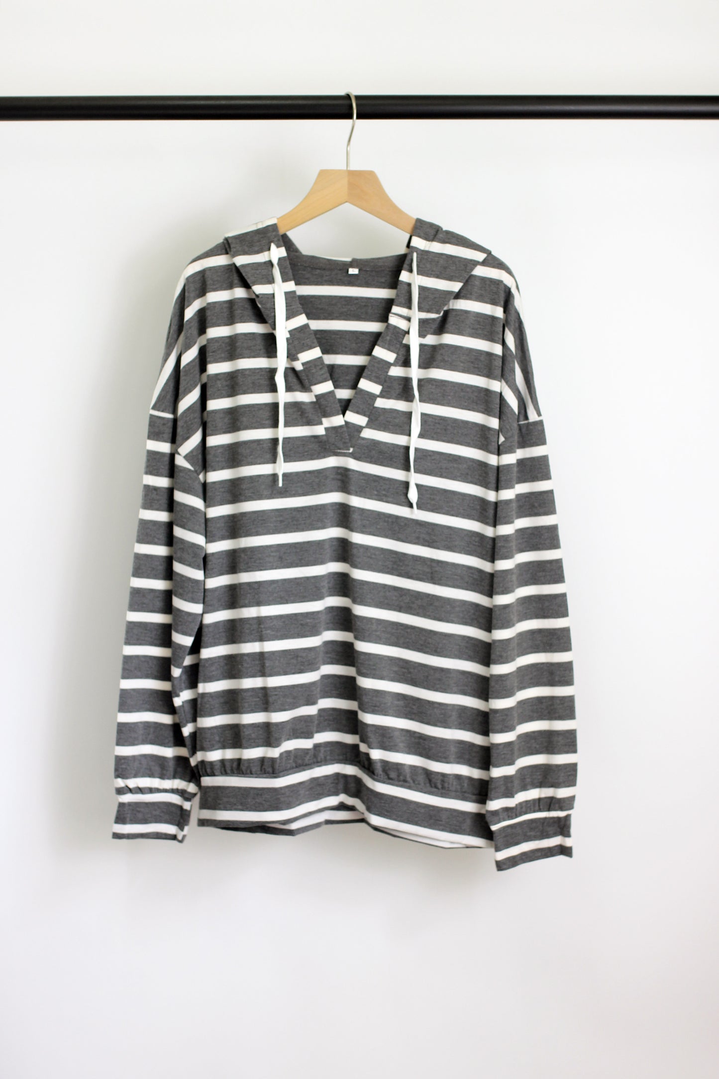 T2408KLD37898 - Striped Hooded Long Sleeve Top