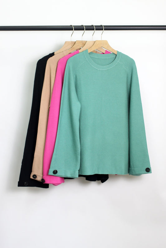 T2408MD20061 - Ribbed Knit Button Cuff Pullover