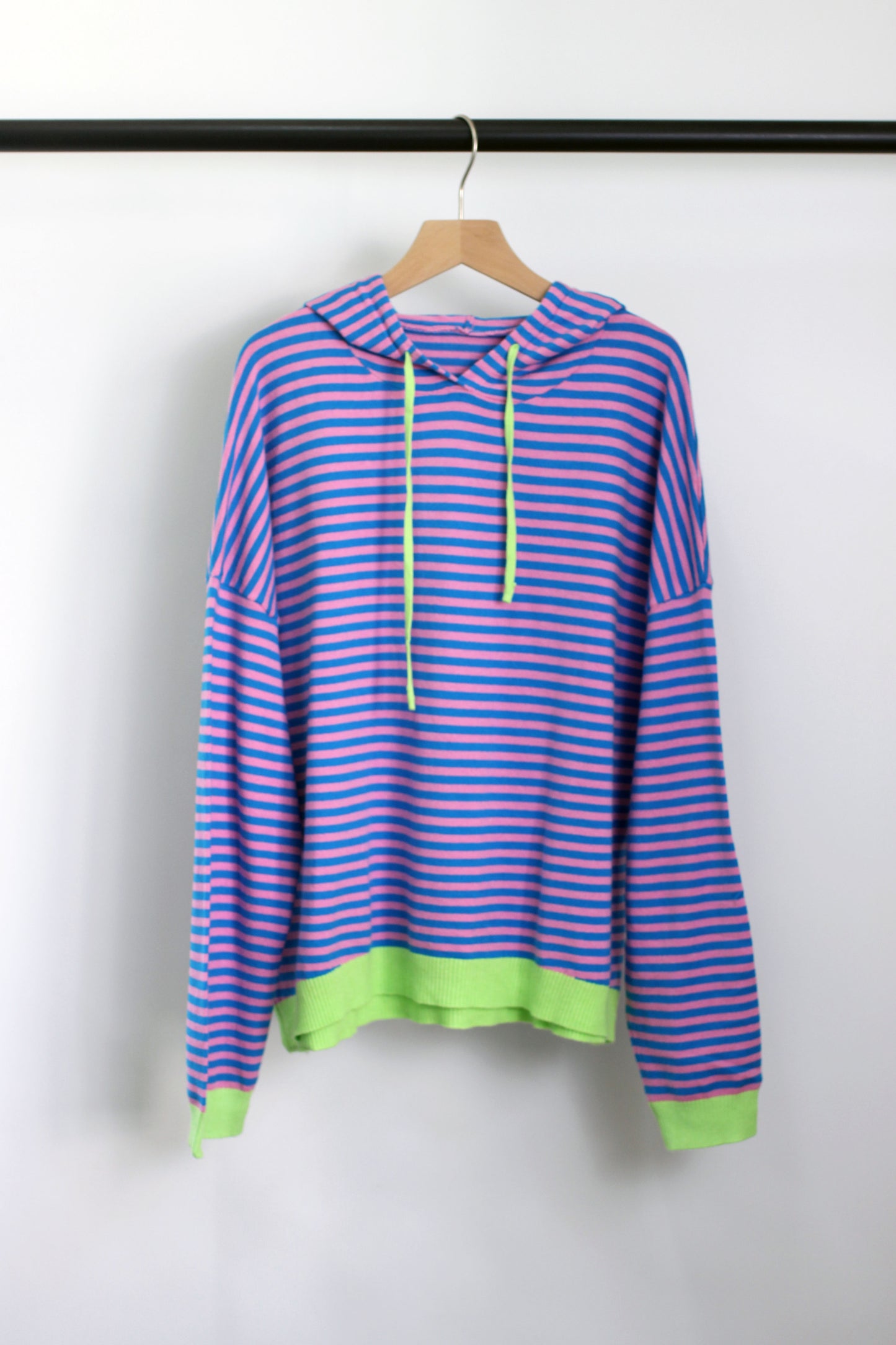 T2408MD97326 - Striped Hooded Pullover with Contrast Trim