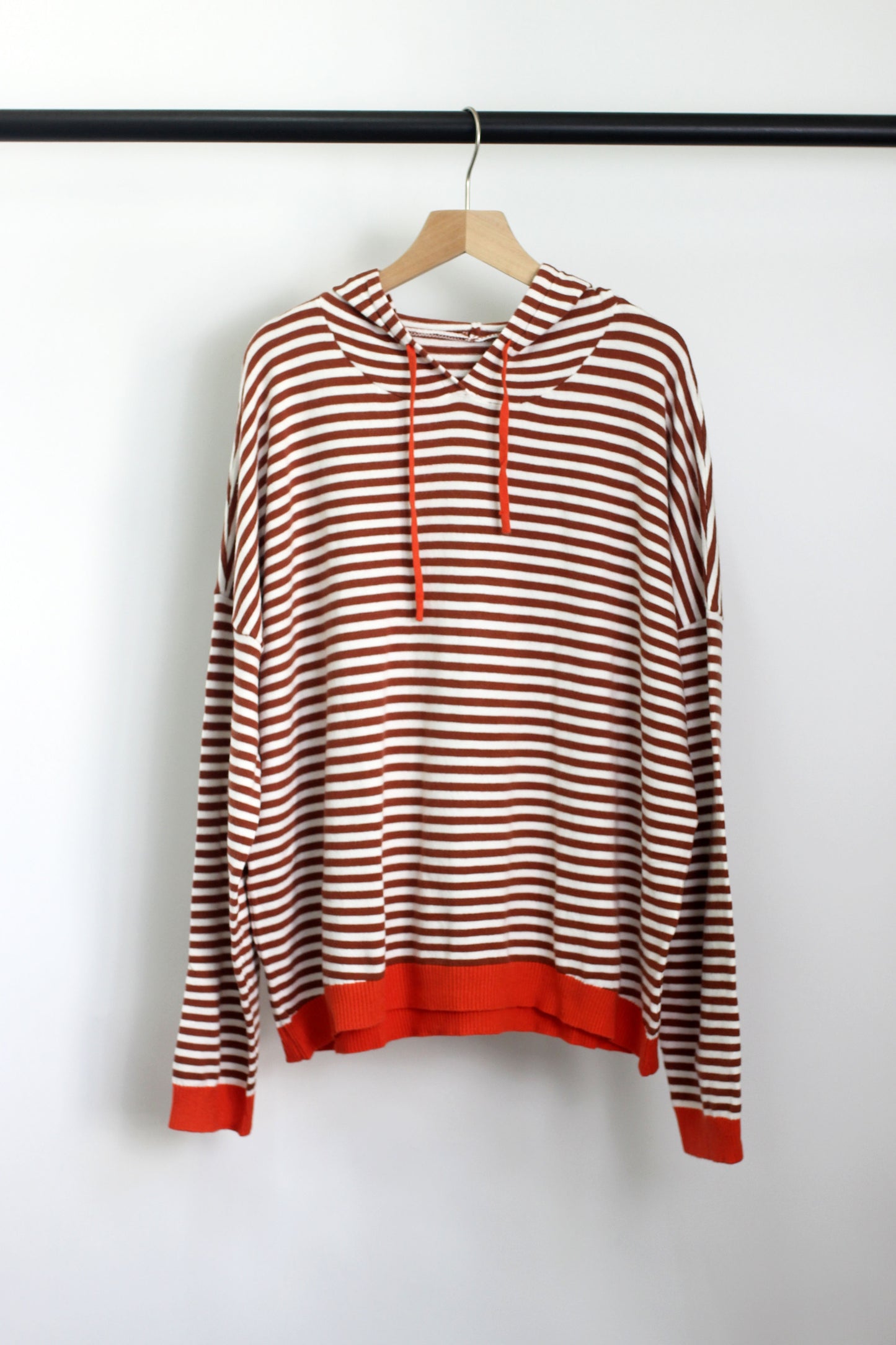 T2408MD97326 - Striped Hooded Pullover with Contrast Trim