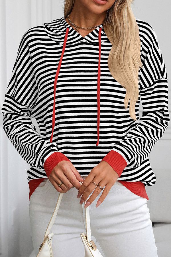 T2408MD97326 - Striped Hooded Pullover with Contrast Trim