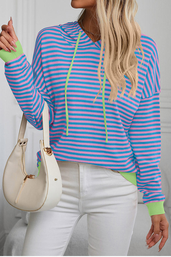 T2408MD97326 - Striped Hooded Pullover with Contrast Trim