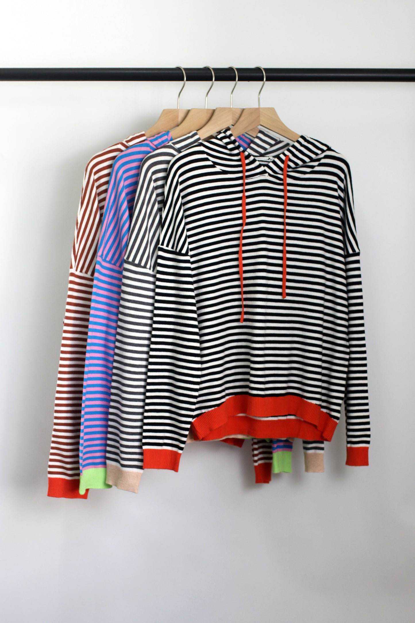T2408MD97326 - Striped Hooded Pullover with Contrast Trim