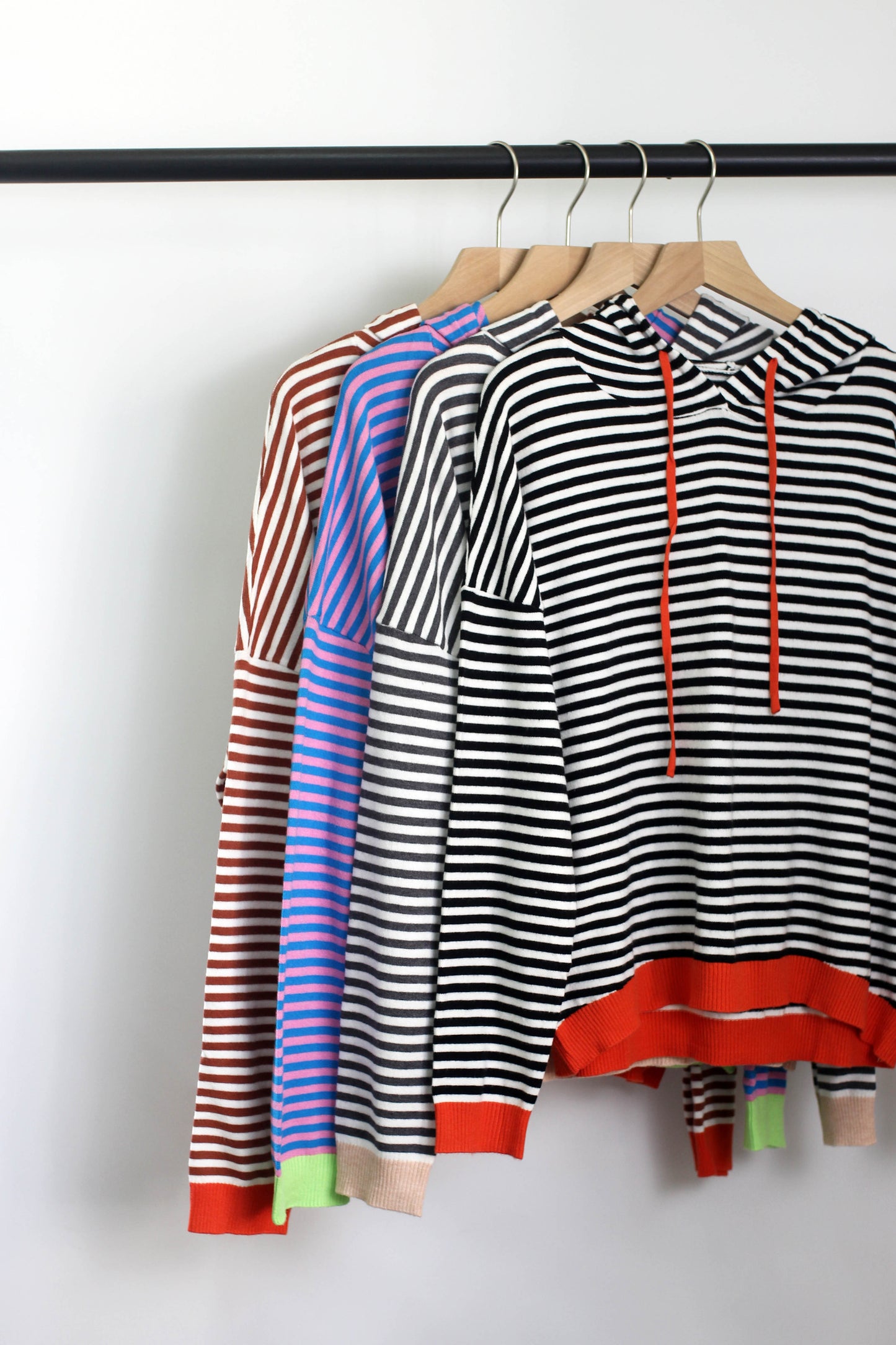 T2408MD97326 - Striped Hooded Pullover with Contrast Trim