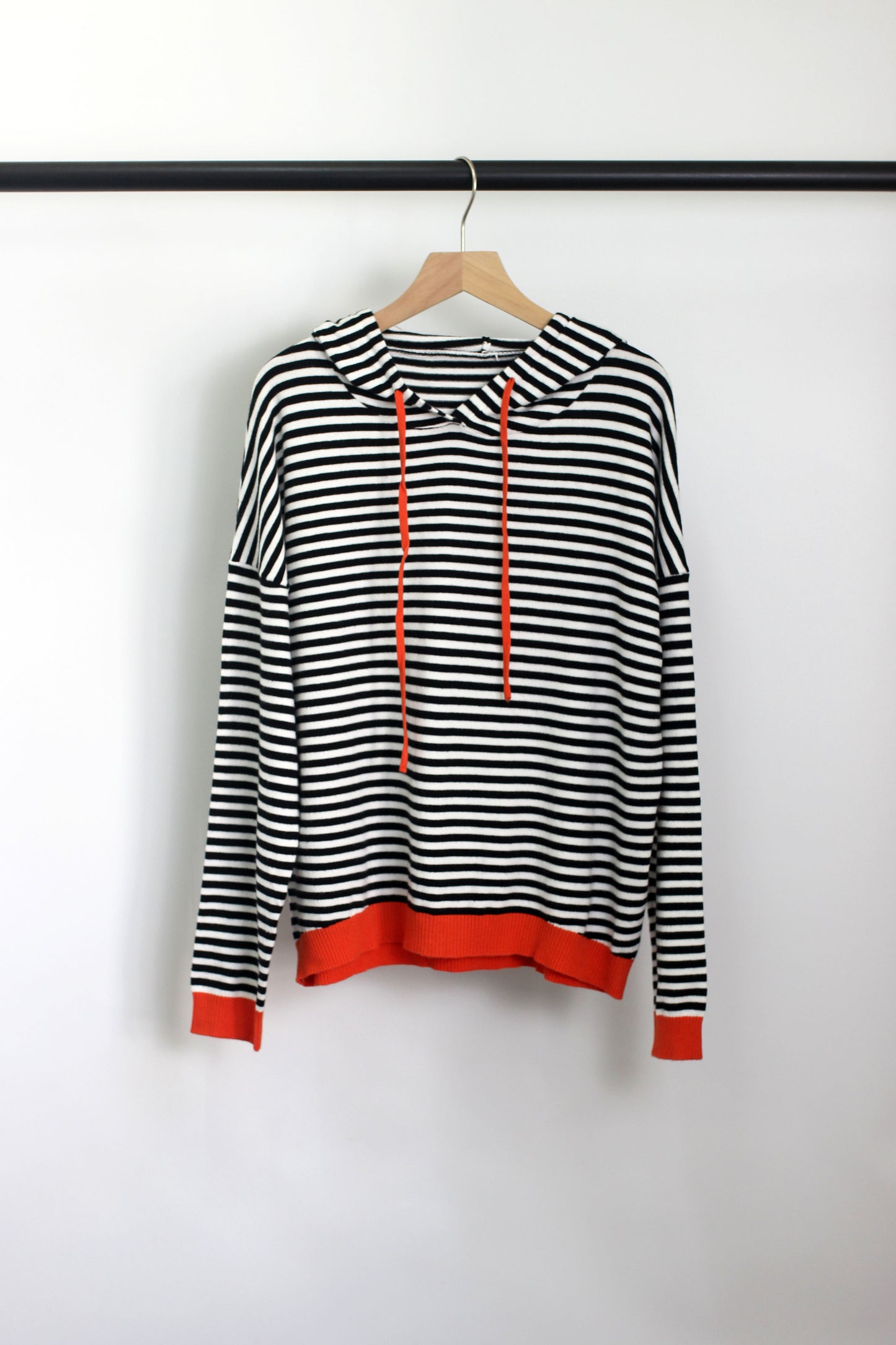T2408MD97326 - Striped Hooded Pullover with Contrast Trim