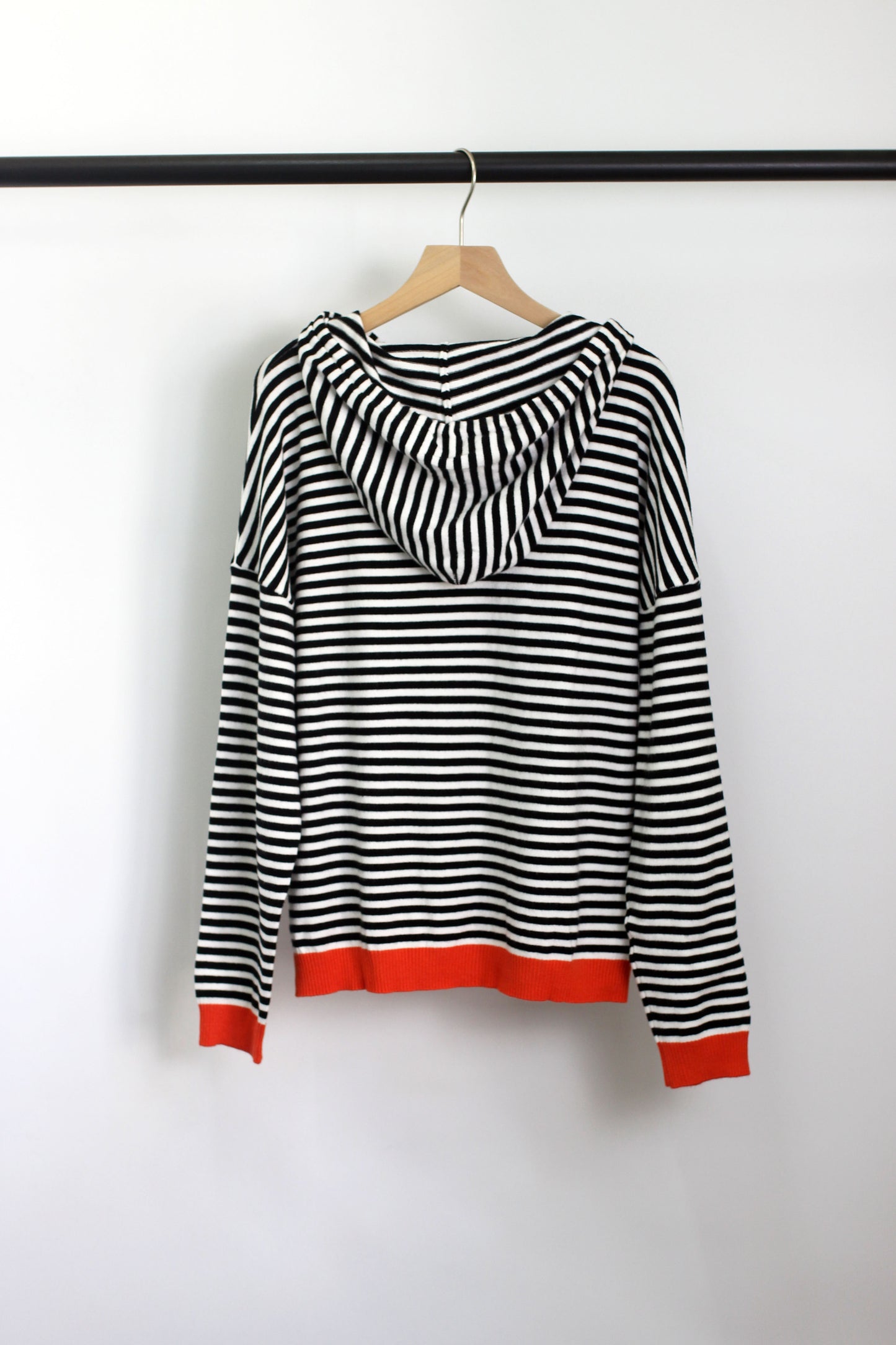 T2408MD97326 - Striped Hooded Pullover with Contrast Trim