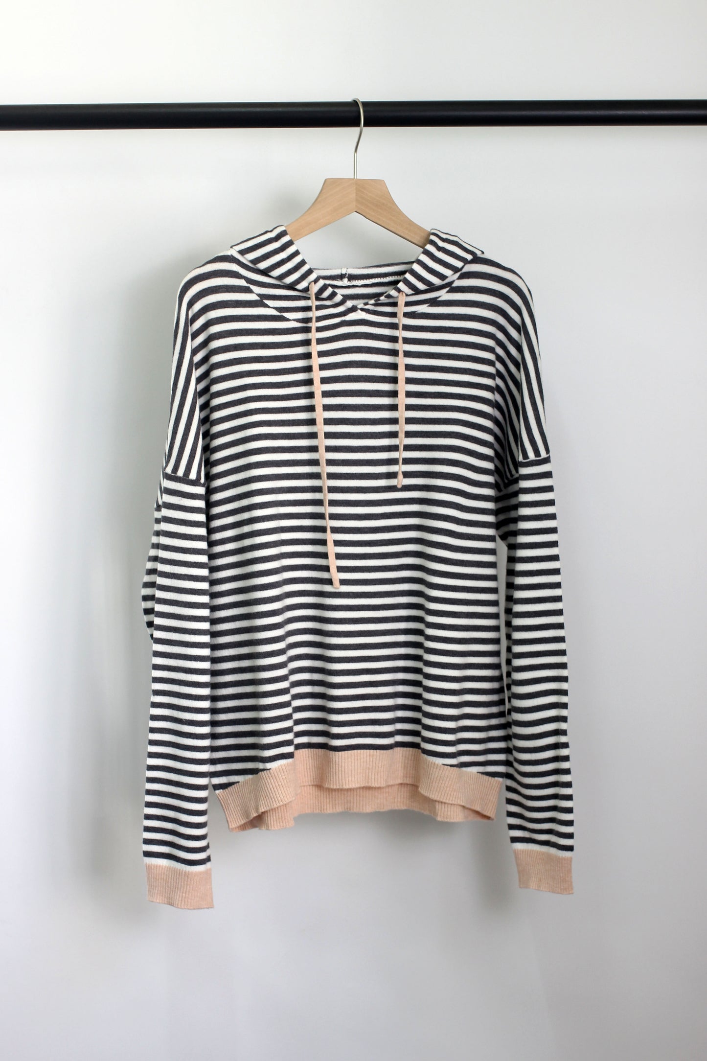 T2408MD97326 - Striped Hooded Pullover with Contrast Trim