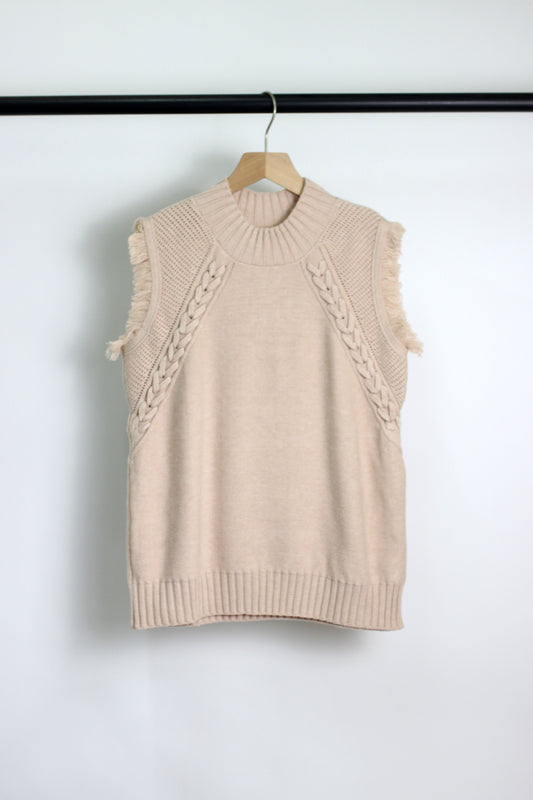 T2412ASJP69512 - Women's Braided Knit Sleeveless Sweater Vest