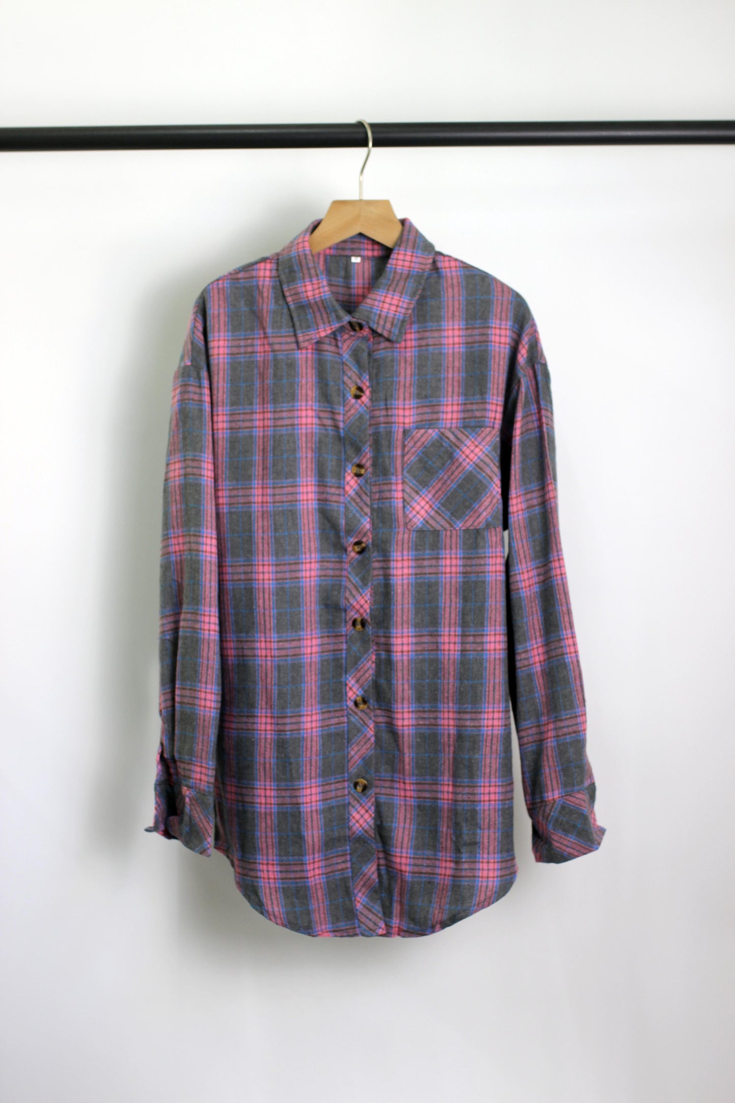 T2412MD53254 - Oversized Plaid Flannel Shirt
