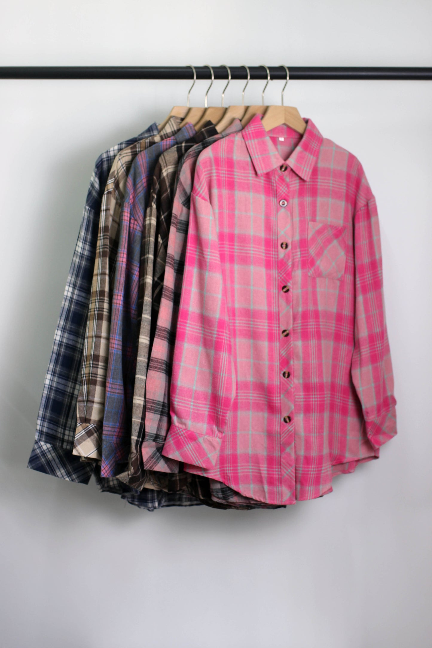 T2412MD53254 - Oversized Plaid Flannel Shirt