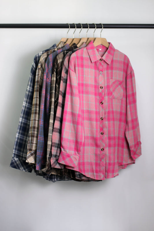 T2412MD53254 - Oversized Plaid Flannel Shirt