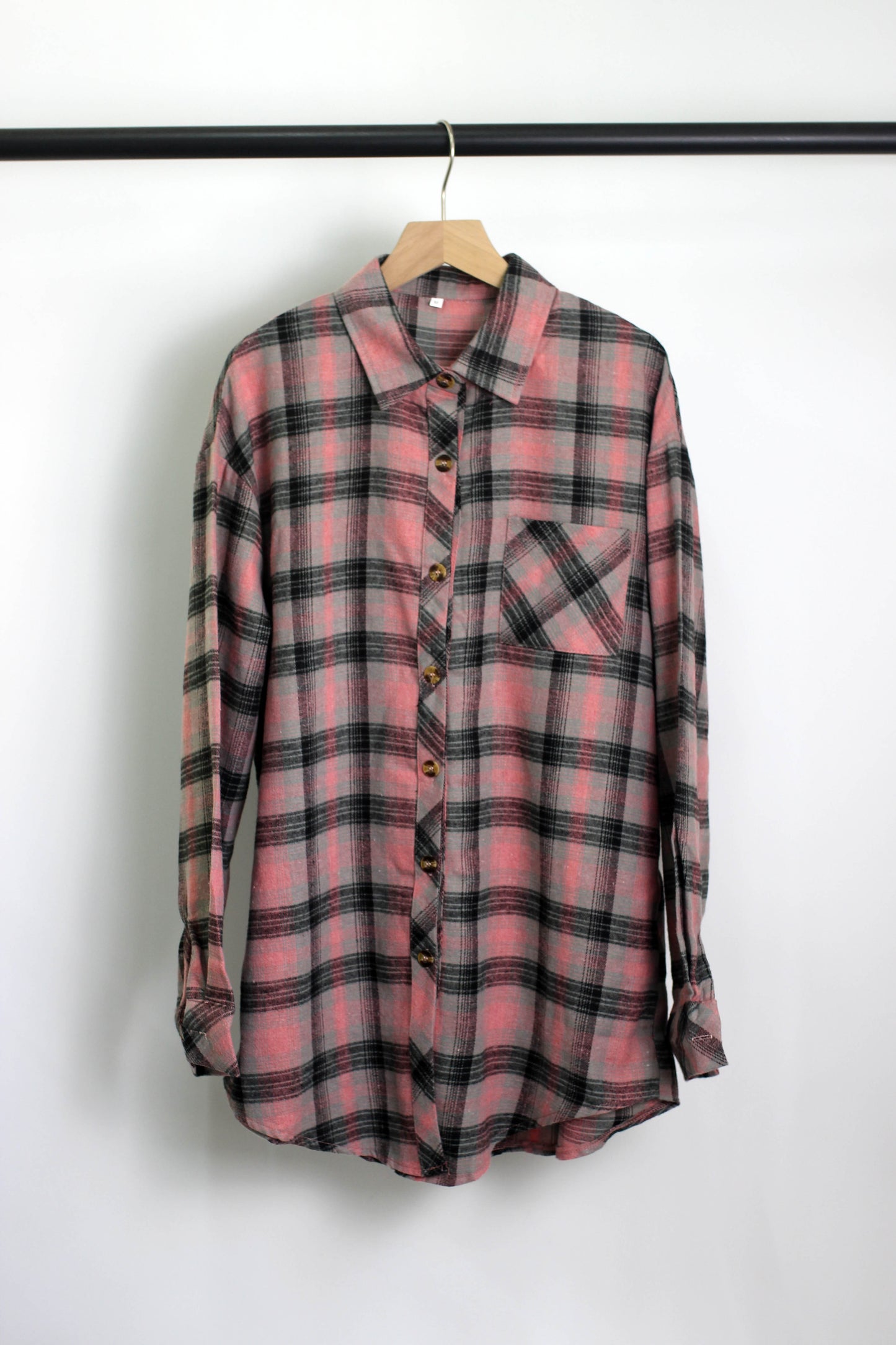T2412MD53254 - Oversized Plaid Flannel Shirt