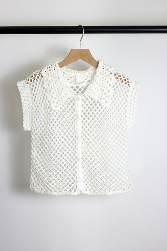 T2501MY90133 - Women's Crochet Mesh Button-Up Top