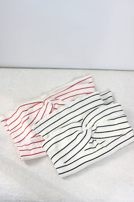 T2502MSJC70755 - Striped Ribbed Knit Tube Top with Twist Detail