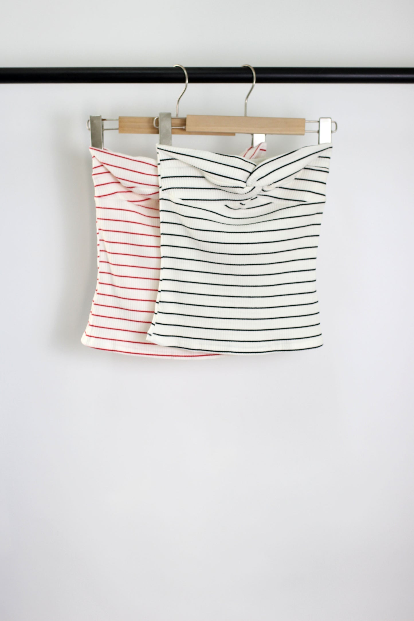 T2502MSJC70755 - Striped Ribbed Knit Tube Top with Twist Detail