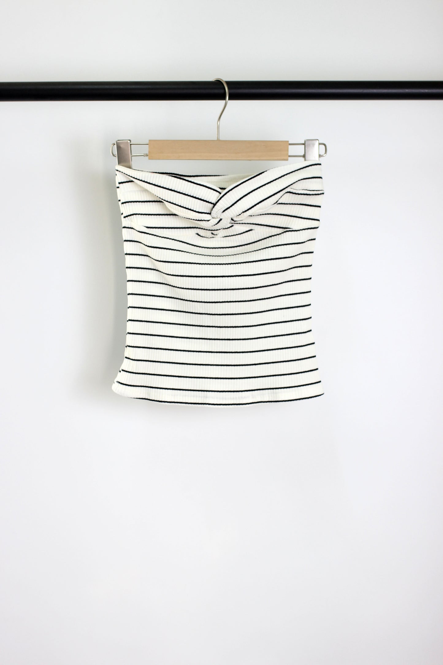 T2502MSJC70755 - Striped Ribbed Knit Tube Top with Twist Detail