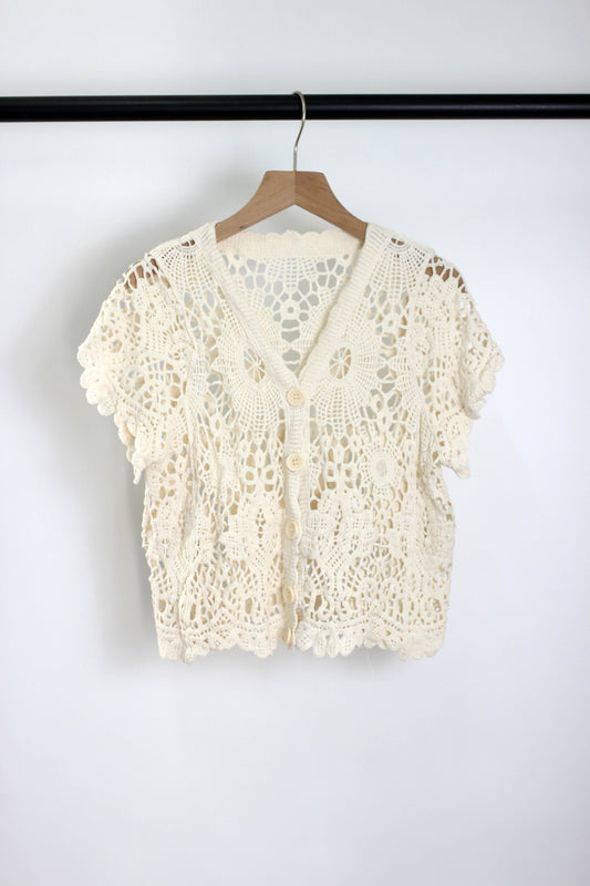 T2502XCFL14101 - Vintage-Inspired Crochet Lace Cardigan