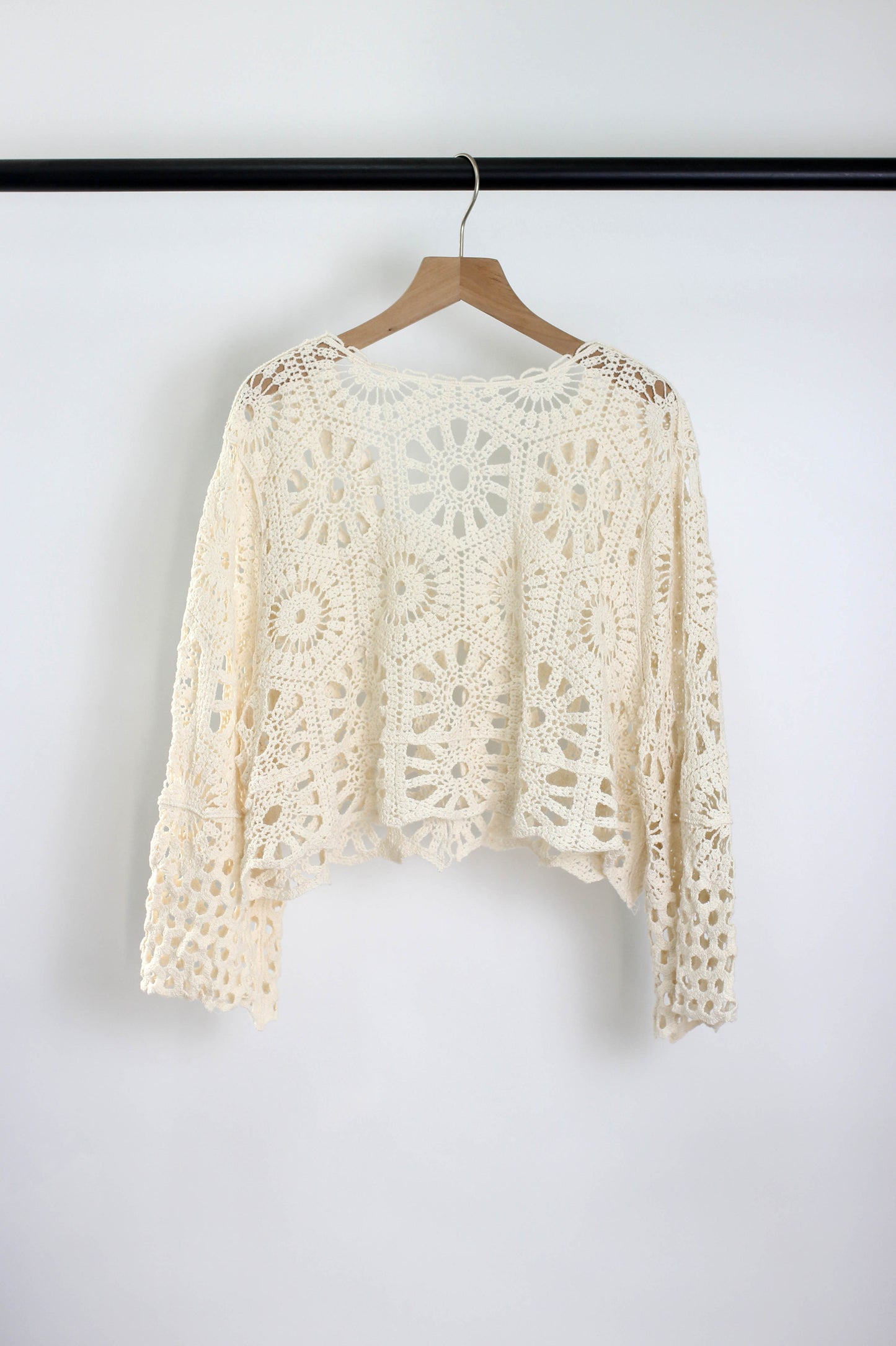 T2502XCFL74083 - Boho Crochet Lace Tie-Front Cardigan