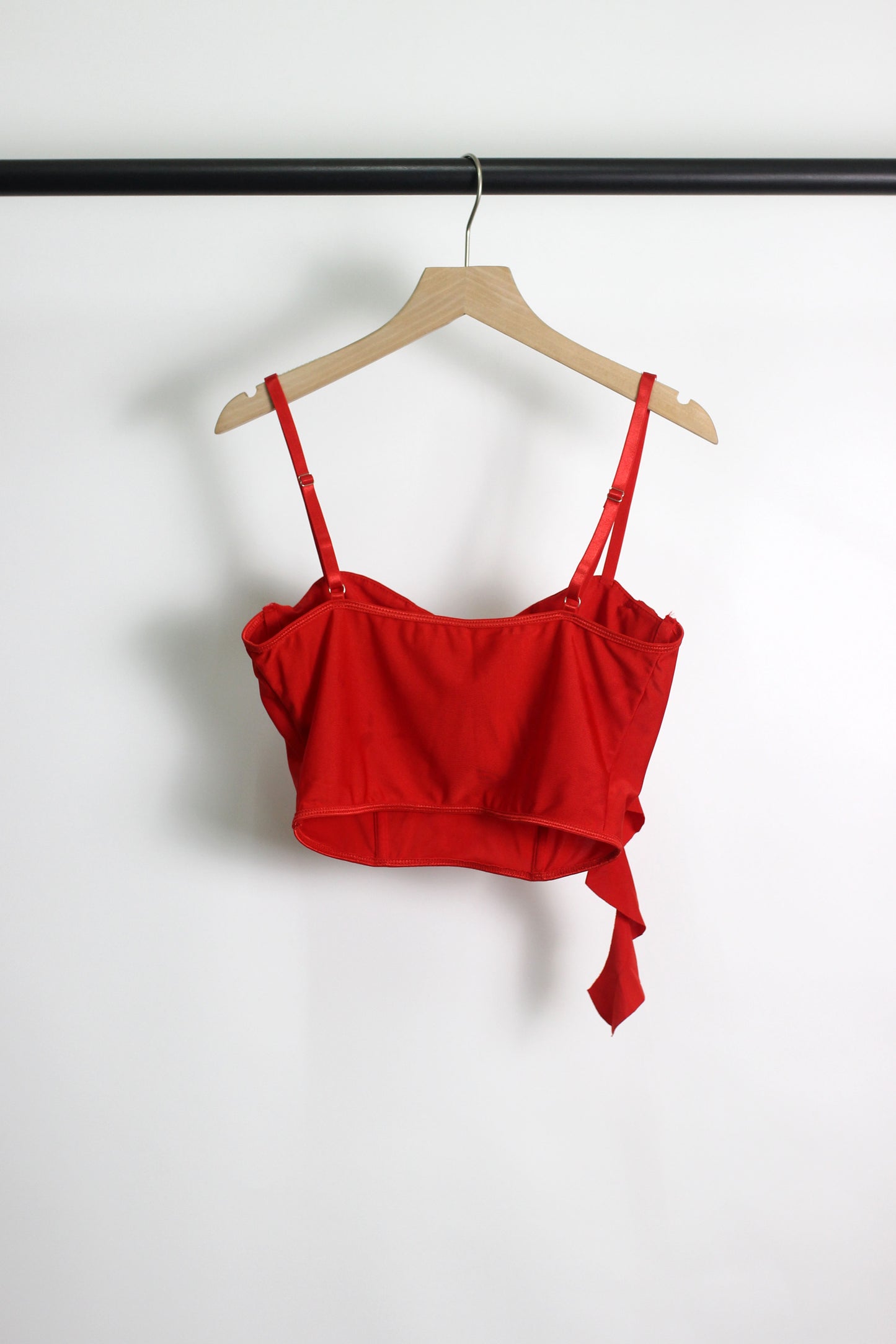 T2503XM13738 - Red Corset-Inspired Bustier Top with Floral Detail