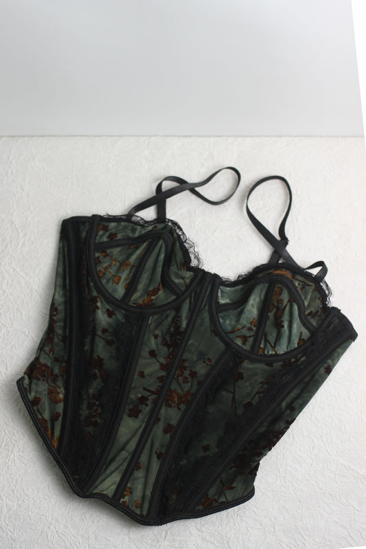 T2503XM67408 - Floral Mesh Velvet Corset Top