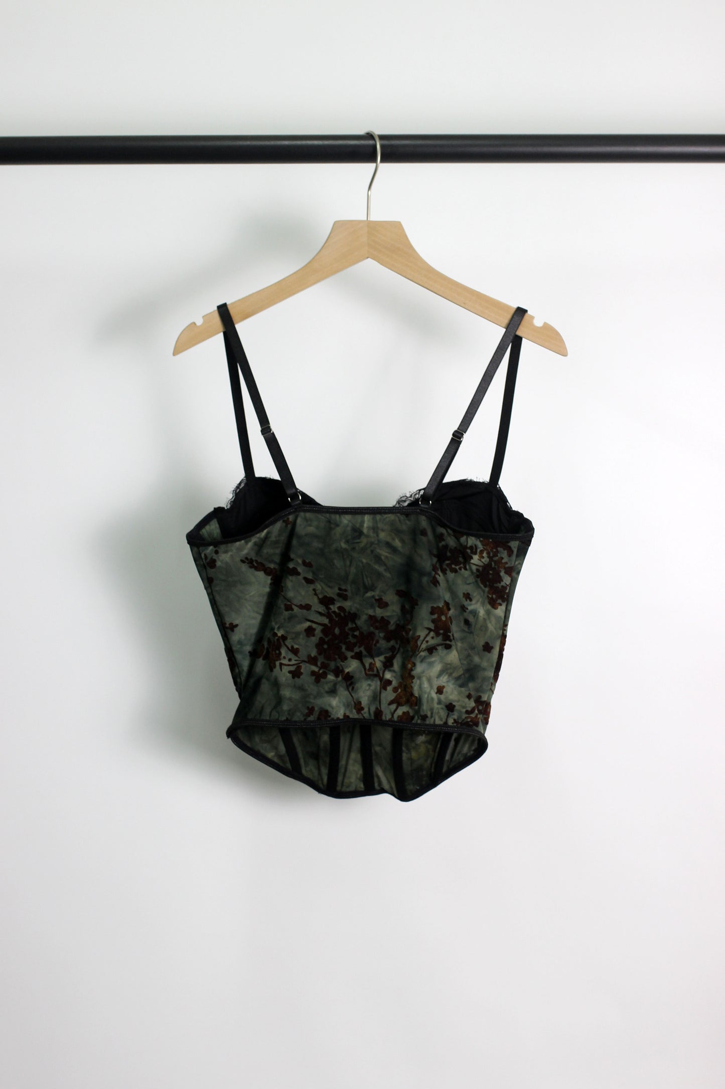 T2503XM67408 - Floral Mesh Velvet Corset Top