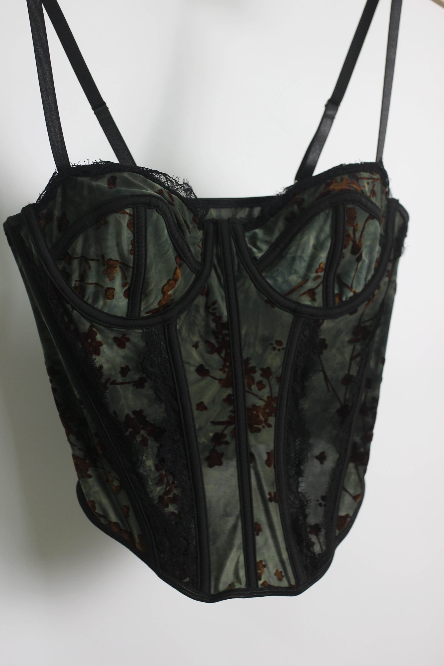 T2503XM67408 - Floral Mesh Velvet Corset Top