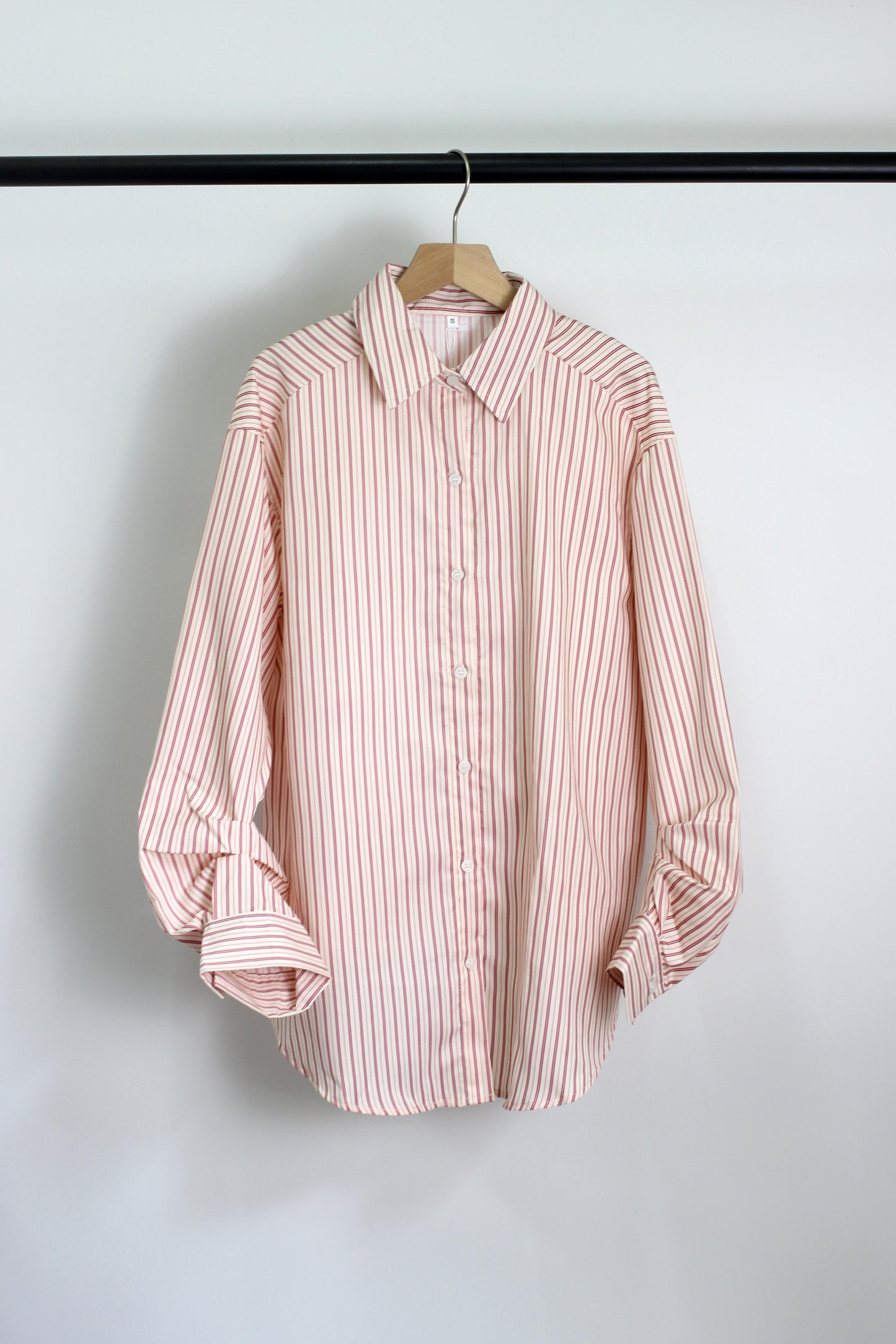 T2505RYY73071 -Striped Balloon Sleeve Button-Up Shirt