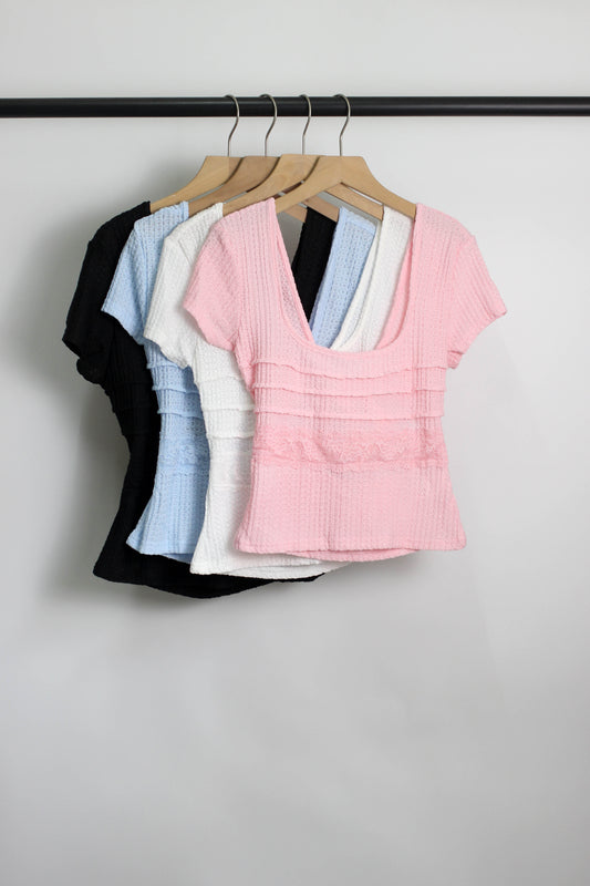 T2506DY69080 - Lace-Trim Textured Knit Top