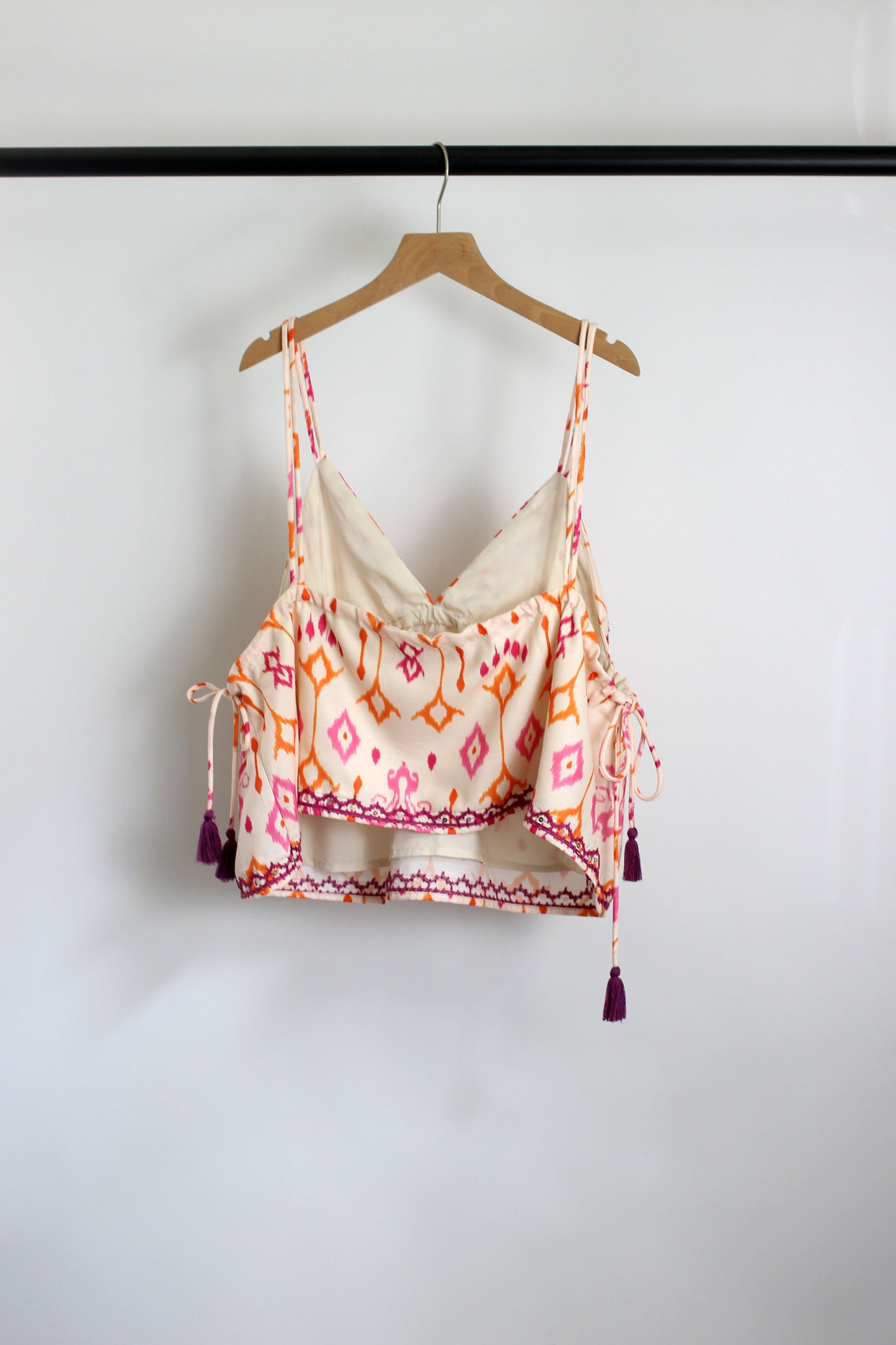T2506ML29205 - Boho Embroidered Tassel Camisole Top