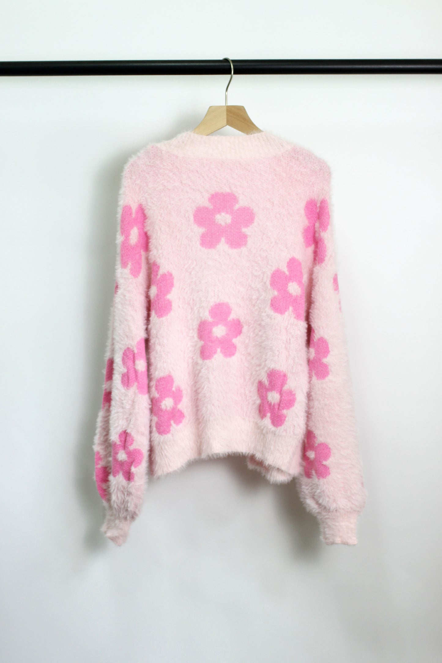 W2206JYYS4894-1 - Floral Fuzzy Open-Front Cardigan