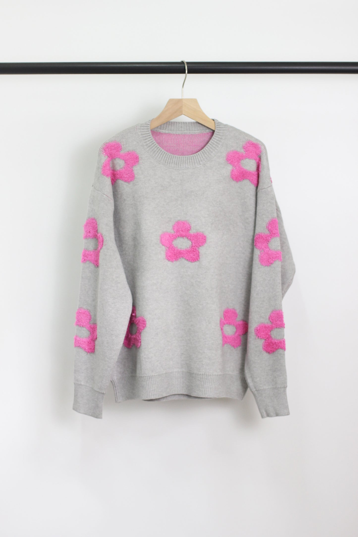 W2406JYYS52185 - WOMEN FLORAL PATTERN ACRYLIC SWEATER