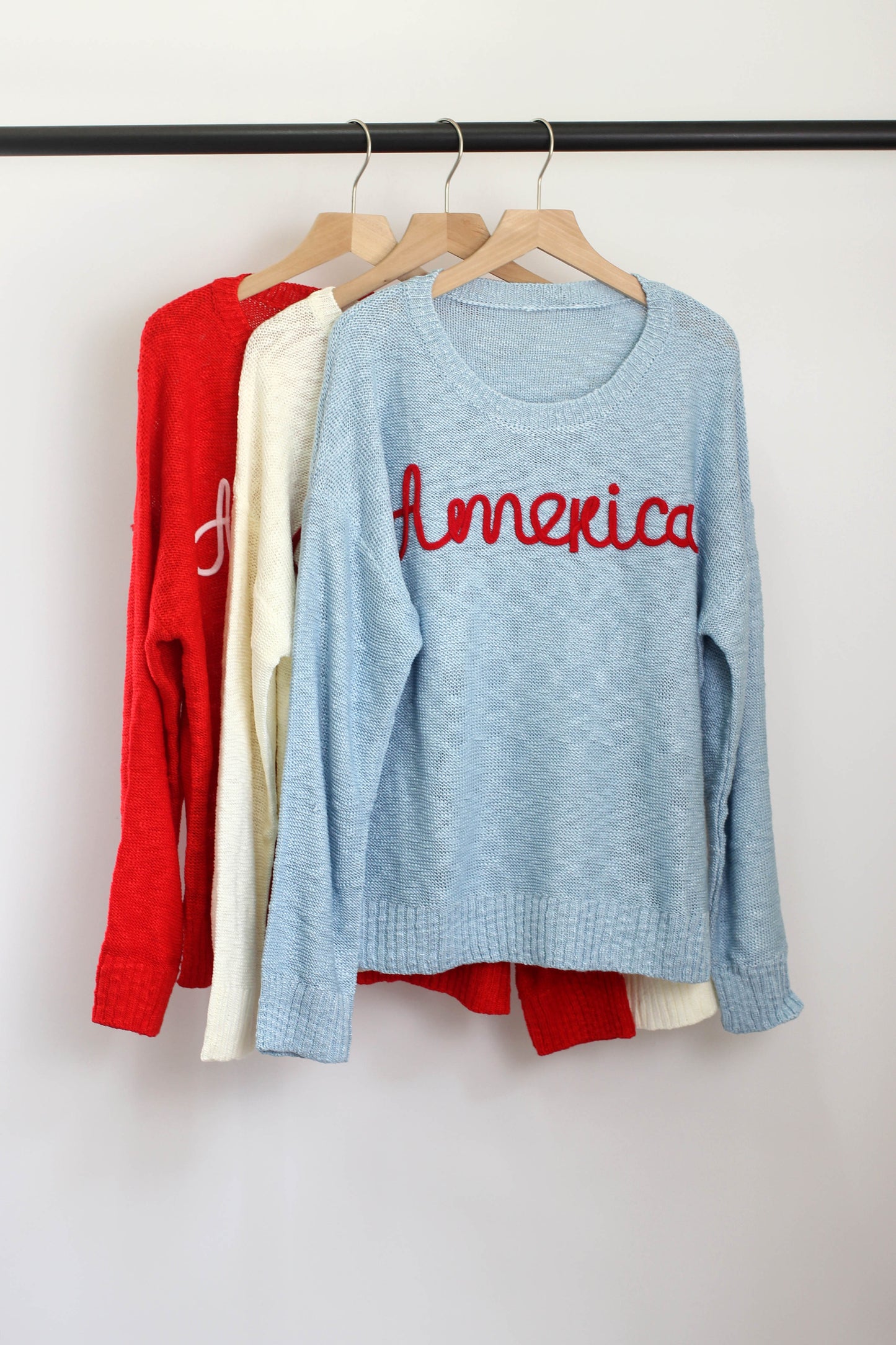 W2408MY54489 - America Embroidered Crew Neck Sweaters