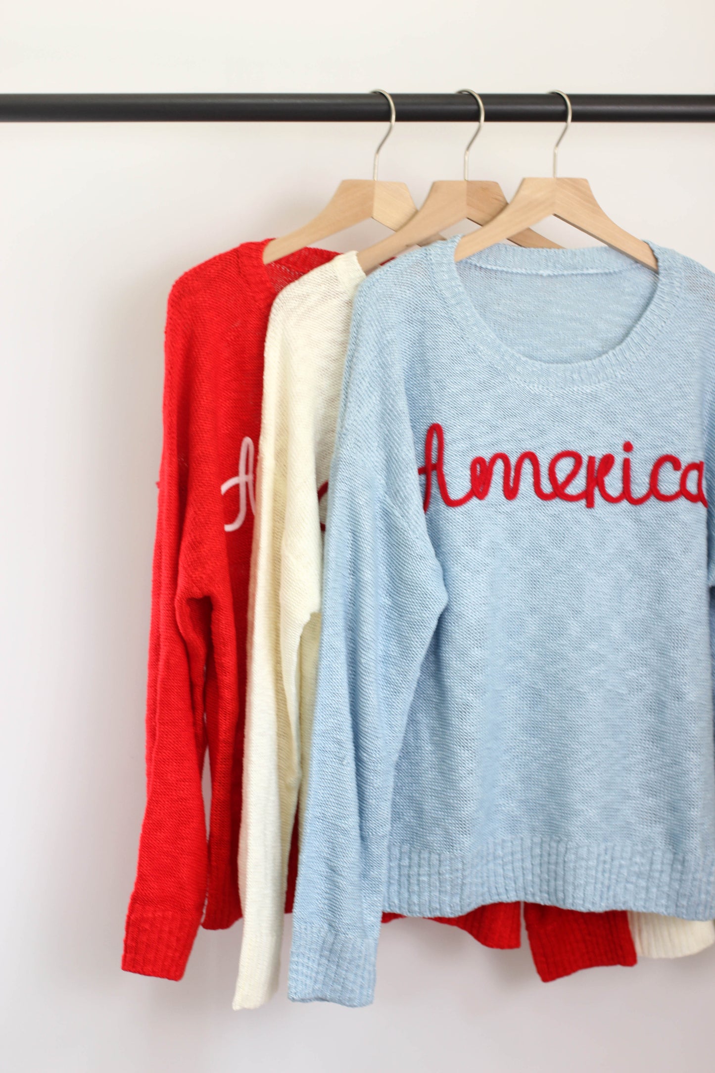 W2408MY54489 - America Embroidered Crew Neck Sweaters