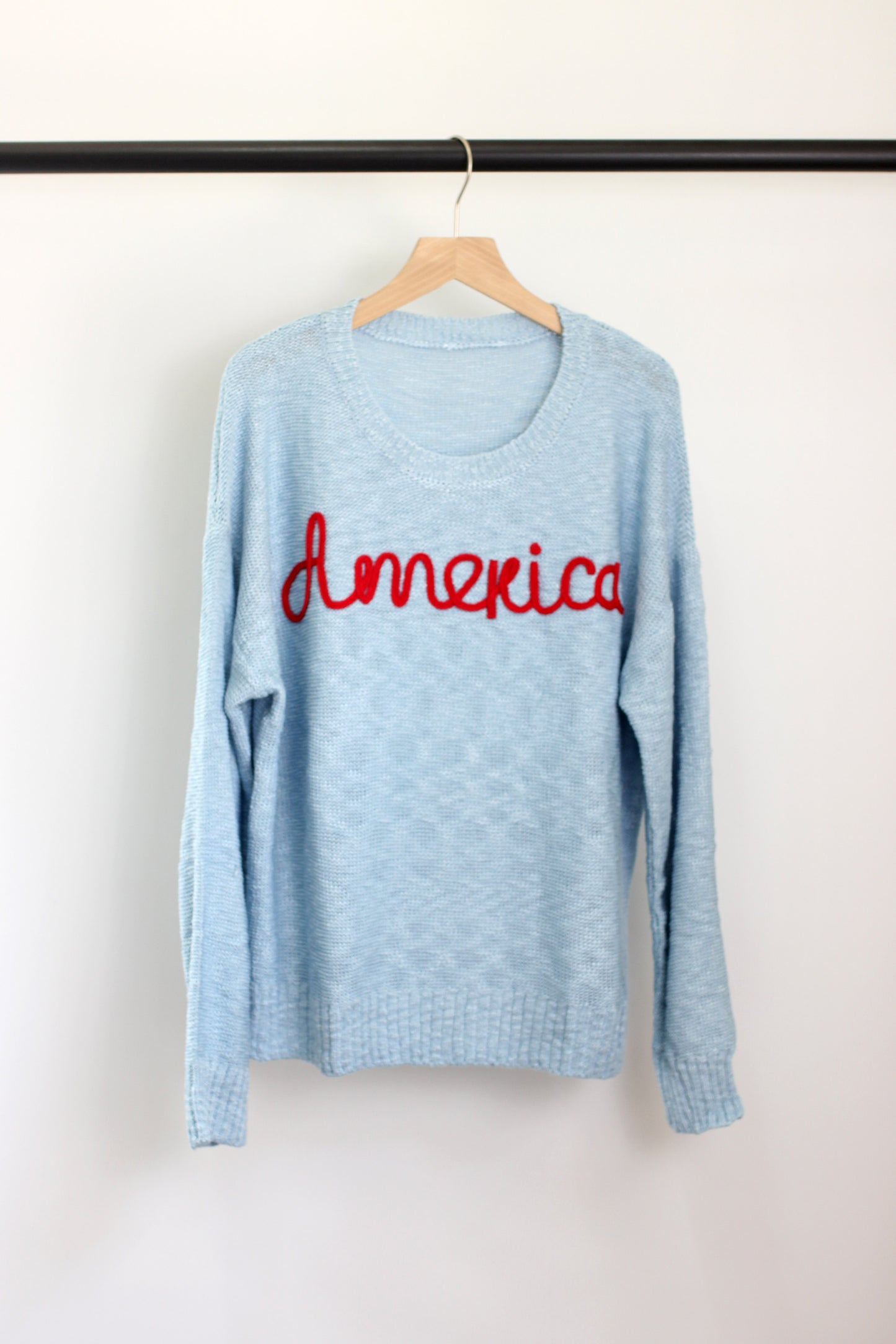 W2408MY54489 - America Embroidered Crew Neck Sweaters