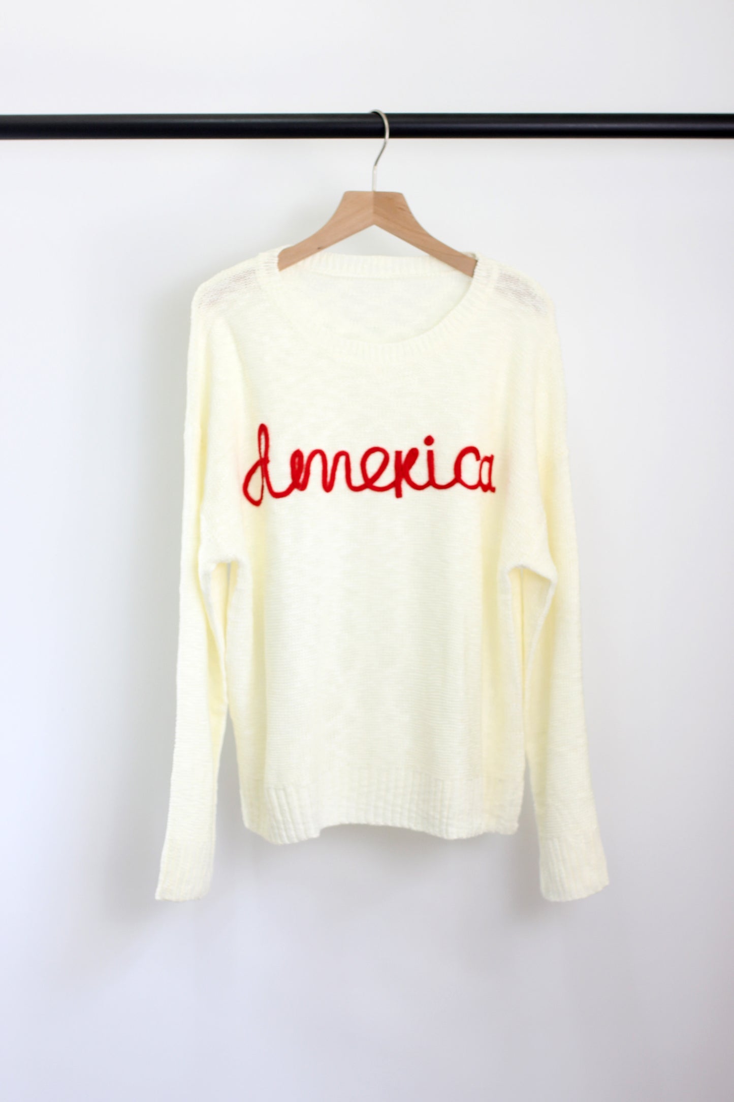 W2408MY54489 - America Embroidered Crew Neck Sweaters